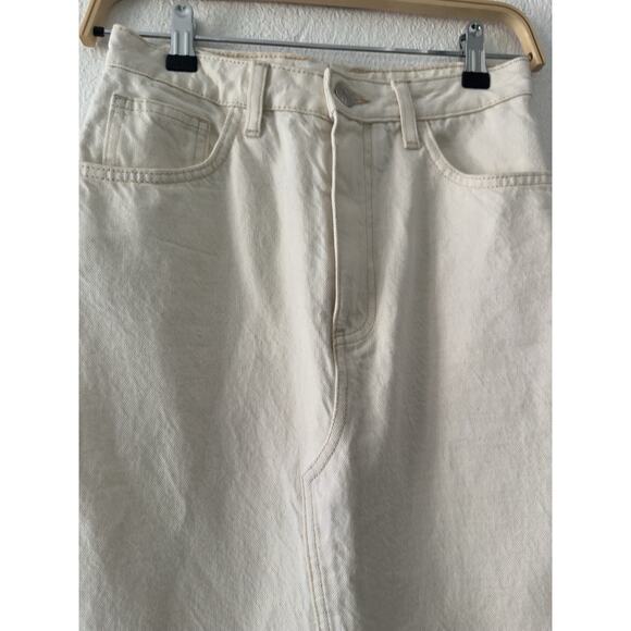 Mango MNG Women's Small Ivory Maxi Denim Jean Front Slit Skirt Cotton Boho - Picture 3 of 12